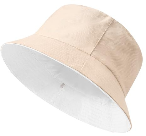 Xnova Sombrero de Pescador para el Sol Unisex, Reversibles Bucket Hat Algodón Plegables, Ligero Cabezas Grandes Cubo Sombreros de Playa Senderismo para Hombres Mujeres (Blanco-Beige, L:60-62cm)
