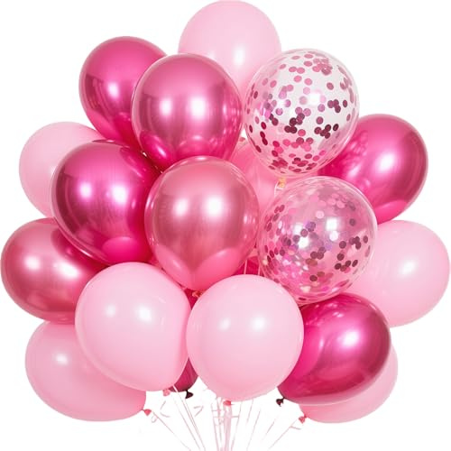 Ballonger rosa, 60 stycken, 30 cm ljusrosa makaron-rosa heliumballonger, konfettilatexballonger, födelsedagsdekoration för flickor, babyshower, festdekoration