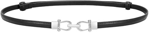 LEACOOLKEY Cintura Sottile in Pelle per Donna per Vestiti - Cintura Vita Sottile Regolabile con Fibbia Argentata,A-Nero(Fibbia in argento)，105cm(Adatto per vita fino a 94cm)
