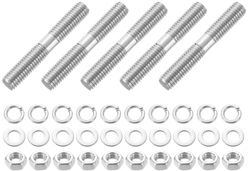 QUARKZMAN 5 piezas espárragos de doble extremo M8x55 mm pernos espárrago | de doble rosca, roscado de doble extremo, acero inoxidable 304, con tuercas y arandelas planas y de seguridad