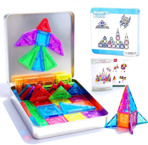 Huifengjie Costruzioni Magnetiche per Bambini, 44 pezzi Giocattoli Magneti per Bambini Divertente e Creativo Blocchi Magnetici Giocattoli Montessori da costruzione per ragazzi e ragazze di 3+ anni