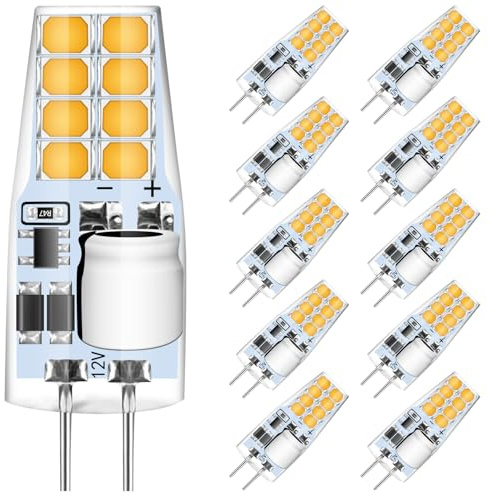 AGOTD G4 varmvit LED-lampa 3 000K, 3W motsvarande 30 W halogen, 210lm, 360°, 12 V AC/DC, ej dimbar, set med 10 st