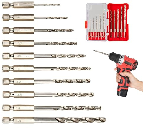Foonary Set di punte per trapano HSS, 10 pezzi, M35, cobalto, metallo a lunghezza standard, accessori professionali per trapani in acciaio inossidabile, metalli duri, punte in metallo robuste con