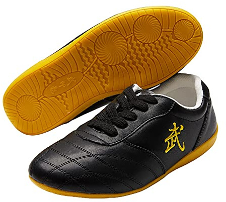 G-like Tai Chi Kung Fu Shoes - ZooBoo Martial Art Chinese Traditional Wushu Shaolin Qi Gong Beijing Trainer Wing Chun Slipper with Classic and Rubber Wu Logo Oxford Sole for Men Women - Oxhide Leather