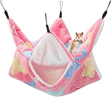 QeeHeng Hängematte für kleine Tiere, Schaukelbett für kleine Haustiere, doppellagig, für Frettchen, Ratten, Zuckergleiter und andere Kleintiere, Rosa