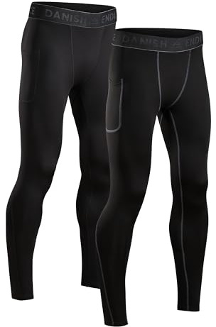 DANISH ENDURANCE Pantaloni a Compressione da Uomo, Leggings Sportivi Traspiranti e ad Asciugatura Rapida, Confezione da 2 Paia, Multicolore, M
