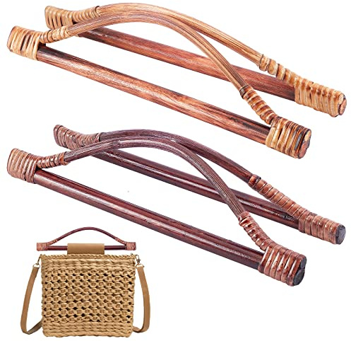 PH PandaHall 4 pz Legno Rattan Tessuto Manici 2 Colori Manico Decorativo Sostituzione Manico Borsa Lavorata A Maglia All'Uncinetto Manico Naturale per Borse All'Uncinetto Borsa Fare Borse Fai Da Te