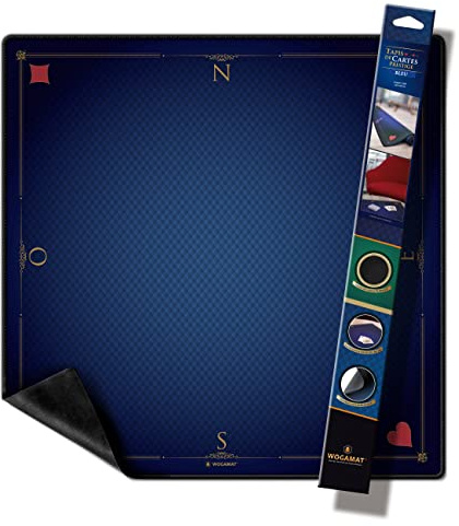 WOGAMAT Officiel - Tapis De Carte À Jouer Luxe Bleu pour Tarot, Poker, Contrée, Coinche 60 X 60 Cm Neoprene Epais et Antiderapant –Glisse des Cartes Parfaite, Tous Jeux de Cartes