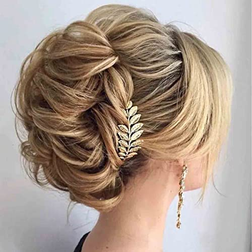 Yheakne Peine de Novia, Pieza de Pelo de Hoja Dorada, Tocados de Boda, Peine Lateral, Accesorios para el Cabello de Boda para Novia y Damas de Honor