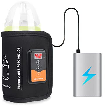 Goshyda Milchflaschenwärmer, USB-betriebener Auto-Babyflaschen-Heizbeutel Reise-Muttermilchwärmer mit Temperaturregelung und LCD-Display, Gleichmäßige Erwärmung für Drinnen, Draußen, Reisen, Fahren