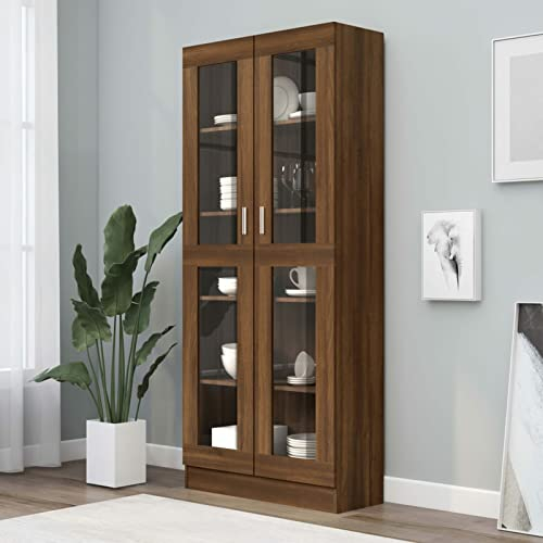 Tidyard Vitrinenschrank Sideboard Kommode Anrichte Vitrine Schrank Beistellschrank Mehrzweckschrank Standschrank Holzwerkstoff Braun Eiche 82,5x30,5x185,5 cm