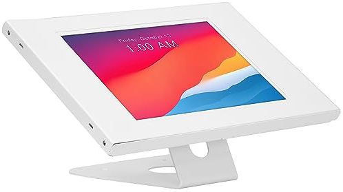 Mount-It! Anti-Theft Tablet Kiosk, Locking Tablet Enclosure with Counter Top and Wall Mount Base, Universal Enclosure for iPads Gen 7, 8, 9 and 10, iPad Pro, iPad Air, White