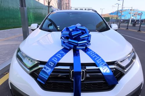 Chexin Grand nœud Bleu pour Voiture, Cadeau d'anniversaire, vélo, Grand nœud Cadeau – XXL 45 cm, Grand nœud Cadeau pour Mariages, Nouvelles Maisons, fêtes et Rubans de 600 cm de Long