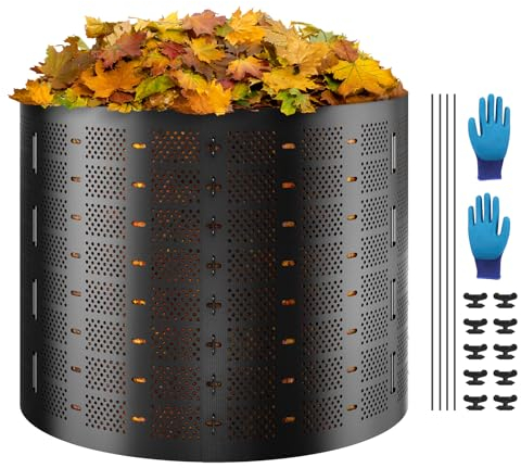 VEVOR Compostador de Jardín 1000 L Contenedor de Abono Exterior HDPE Expandible Diámetro de 106,68 cm Fácil de Instalar Gran Capacidad para Agarrar Hojas Compostaje Creación Rápida de Suelo Fértil