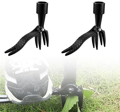 HJIAMA 13 cm 2 Stück Unkraut Stecher, Arbeitssparender Grabegabel, Aluminiumlegierung, Zahndesign aus Gehärtetem Stahl, Stehender Weeder mit Kurbeln und Beinen, für Gärten und Obstgärten