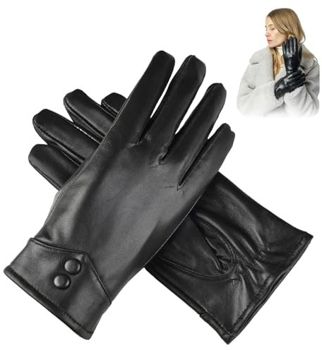 Uoimky Damen Winter Lederhandschuhe, Winterhandschuhe Touchscreen-Damenhandschuhe, Warm Kaschmirfutter Elegant Schwarz Weiche Handschuhe für Outdoor Fahren Camping