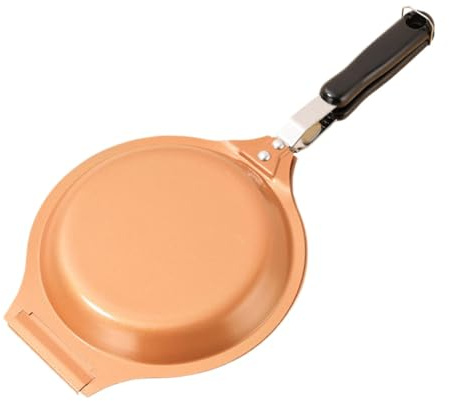 Sartén para crepes de doble cara - Sartén de tortilla doble de acero inoxidable | Sartén de inducción de 19 cm | Sartén de huevo de 500 g | Crepera de cerámica para picnic de jardín de camping en casa