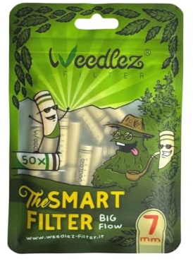 Weedlez SmartFilter ø 7 mm – stort flöde | 50 stycken | aktivt kolfilter med cellulosa, keramik och veganskt aktivt kol av kokosnötsskålar | mindre skadliga ämnen och mjuk rökarupplevelse utan att
