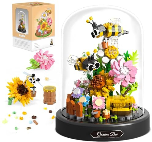 Bees & Sunflower Building Toy Kit - 588 Pcs Mini Buliding Blocks Set, Garden Flower Bouquet Animal Insect Botanical Plant Construction Brick for Adult Kid, Gifts for Birthday Valentine's Day Christmas