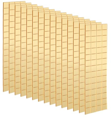 QUARKZMAN 15 Hojas 1800 Piezas Baldosas Espejadas Autoadhesivas 10x10mm Pegatinas Espejo Pequeñas para Bolas Disco Mosaicos de Vidrio, Dorado