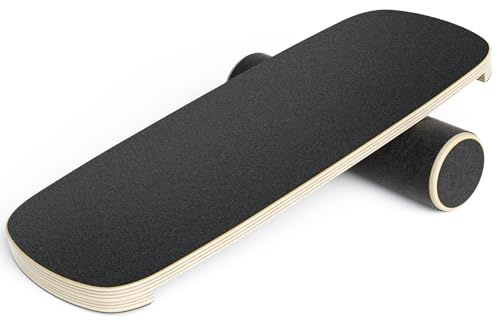 Hoyiyobi Balance Board de Madera con rodillo,Entrenador de tabla de equilibrio 72.5x28cm (28.5''x11''), tabla de equilibrio de surf, entrenador de surf– Adultos y Niños