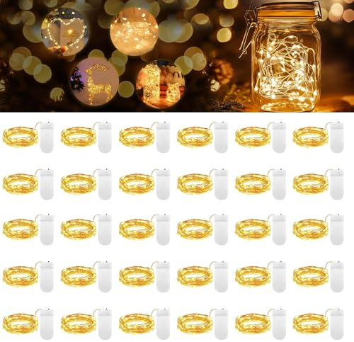 DWDHYEAN Lot de 30 Guirlande Lumineuse LED Mini Guirlande a Pile 1M 10 Fil de Cuivre Intérieur et Extérieur Décoration Lumière pour bouteille Mariage Fête Noël ChambreBlanc Chaud