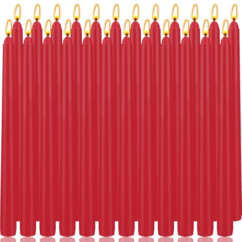 24 Pack Red Taper Candles 10 Inch, Unscented Dinner Candles Bulk for Valentine's Day Decorations, Wedding Centerpieces, Holiday Dining Table Decor, 7-8 Hours Long Burning Tapered Candles