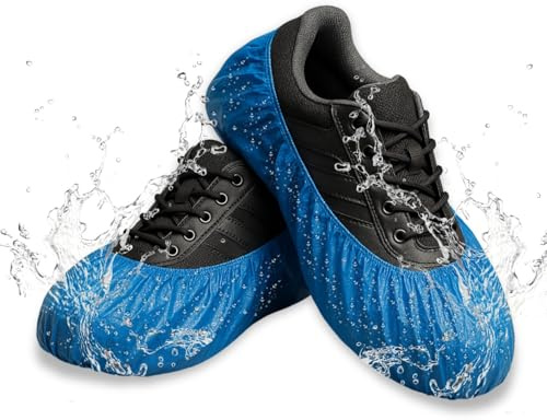 Pedsox, Lot de 100 Surchaussures Jetables Imperméables en CPE, Résistant et Élastiques, Jusqu'à la Pointure 46, Usage Intérieur et Extérieur, Taille Unique, 35x38 cm, Bleu Clair