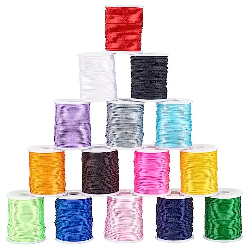 PH PandaHall 150 Yards 0.8mm Nylon Beading String for Bracelet, 15 Colors Chinese Knotting Cord Nylon Bracelet Thread Kumihimo Macrame Thread Cord for Friendship Bracelets Necklace Macrame Wind Chime