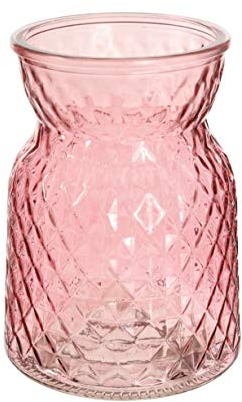 Petit vase moderne en verre texturé en treillis pour bourgeons ou tiges 13 cm x 9 cm Rose pastel ou vert (rose)