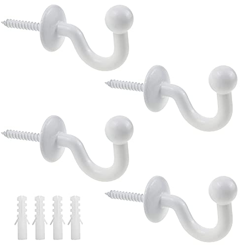 JPGhaha 4 Stück Vorhang Raffhalter Haken Gardinenhalter Wand Metall Weiß U-förmige Ende Vorhang Holdback Wandhaken Ball End Raffhalter Haken für Vorhänge Gardinen Heimdekoration