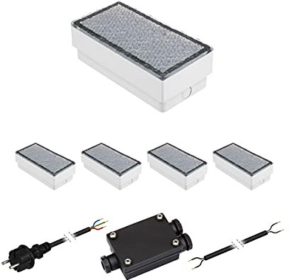 ledscom.de 5er-Set LED Pflasterstein CUS, IP67, 230V, 20x10x4cm, kaltweiß