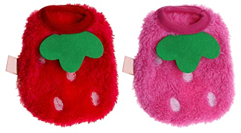 ECSiNG 2PCS Fragola Guinea Pig Vestiti Piccolo Animale Domestico di Inverno Peluche Abbigliamento Caldo Costumi Cappotti Morbidi per Conigli Furetti Cincillà Gattini 3XS