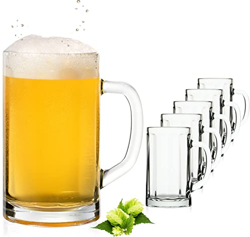 PLATINUX Bierseidel mit Henkel aus Glas Set 6-Teilig 300ml (max. 350ml) Bierkrug Maßkrug klein Bierkrüge Biergläser 0,3L