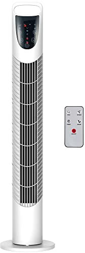 HOMCOM Ventilateur colonne silencieux 40 W, ventilateur tour pour chambre avec 3 modes 3 vitesses, télécommande, oscillant 70°, minuterie et contrôle tactile, 78,5H cm blanc