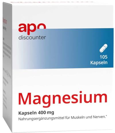 apodiscounter Magnesium Kapseln 400 mg (1x 105 Stück) - Reines Magnesiumoxid - Für Muskeln, Nerven und Energiestoffwechsel - Hochdosiert & Vegan