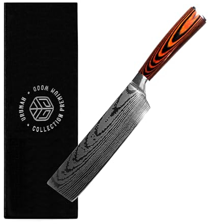URUMAH Coltello Giapponese Nakiri Coltello da Cucina in acciaio ad alto tenore di carbonio con impugnatura in legno Confezione regalo e custodia protettiva