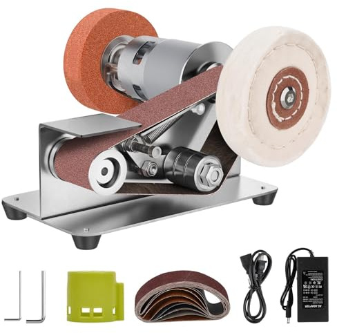 Mini Belt Sander, 7 Adjustable Speed Electric Knife Sharpener, 15 Degree Belt Grinder, Power Belt Sander for Metal Working and Woodworking