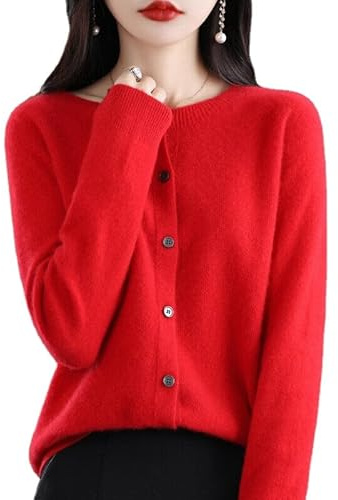 Women's Cashmere Cardigan Sweater,100% Cashmere Button Front Long Sleeve Cardigan-Hand Wash Only (Red,M)