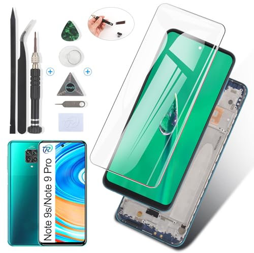 RongZy Pantalla para Xiaomi Redmi Note 9s Táctil LCD de Repuesto Pantalla Táctil Digitalizador Reemplazo para Redmi Note 9 Pro con Herramientas de Reparación(Aurora Azul con Marco)