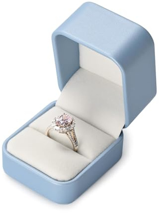 Papten Engagement Ring Box Blue PU Leather Ring Box For Wedding Proposal