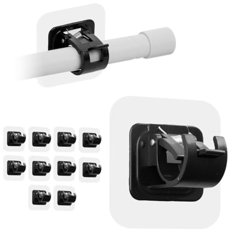 10 Pz Ganci per Tende Senza Bucare Infissi PVC Adesivi - Supporto Reggi Bastone Autoadesivo Forte, Montaggio Facile su Finestre, Porta, Cucina, Bagno, Doccia, Soluzione Pratica (Nero)