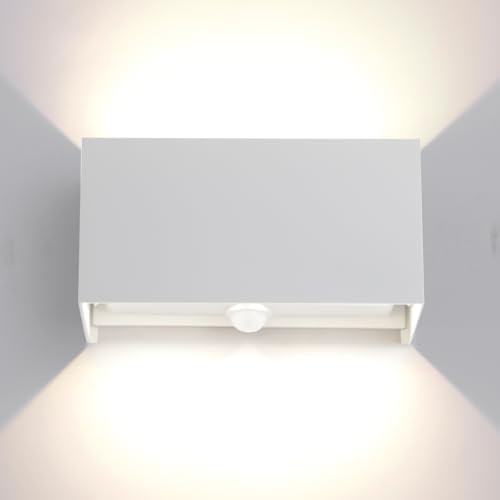 25W LED Applique da Parete Esterno/Interno con Sensore di Movimento e Crepuscolare 4000K Luci Naturale IP65 Impermeabile Moderno Alluminio Lampada da Esterno Angolo di Luce Regolabile Bianco