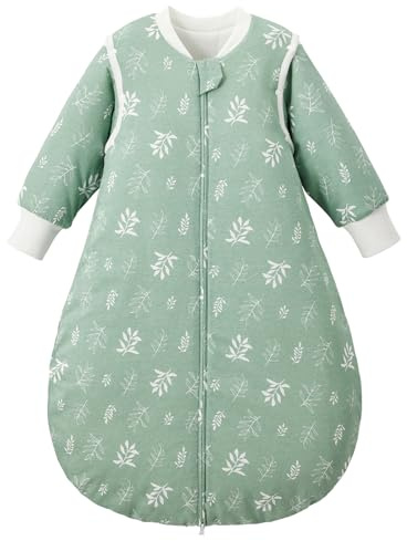 Duomiaomiao Baby sovsäck 2,5 tog vinter sovsäck med avtagbara ärmar vintersovsäck bomull baby varm och mjuk för flickor pojkar (med ärmar blad/85 cm)