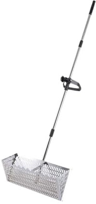 perfk Setacciatore di Sabbia, setaccio, Pulizia Facile, Comodo, Manico Lungo Premium in Acciaio Carbone Multifunzionale, Argento