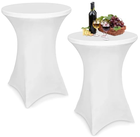 Yuxava Stretch Stehtischhusse, 2 Stück Stretch Hussen Stehtische 80 x 110 cm Spandex Stretch Tischhussen Geeignet für Bistrotische Geburtstagsfeiern Hochzeitsbankette Heimdekoration (Weiß)
