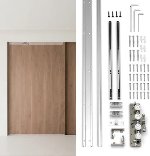 30-47 Inch New Heavy Duty Hidden Sliding Barn Door Hardware and Track, Floating Wall Mounted Invisible Sliding Door Track, Soft Close, Quiet, Easy Install (Can Installed on Doors up to 47 Inch)