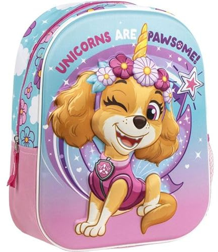 Sac à dos Paw Patrol Skye Licorne pour enfants avec motif 3D et couleurs pastel - Sac à dos d'école pour filles fans de Paw Patrol, idéal pour la garderie et les voyages