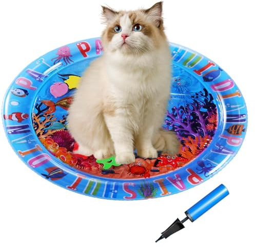 Cama de Agua para Gatos, Alfombrilla de Juego Gruesa con Sensor de Cama de Agua, Suministros Antideslizantes para Mascotas con Almohadilla Inflable Flotante para Razas pequeñas,