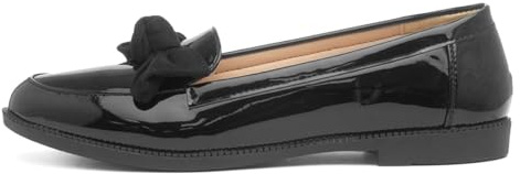 Lilley Womens Black Patent Slip On Bow Loafer Shoe - Size 5 UK - Black